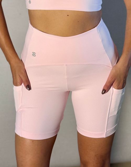 F365F - Short fitness cos alto com bolso lateral,forrado.