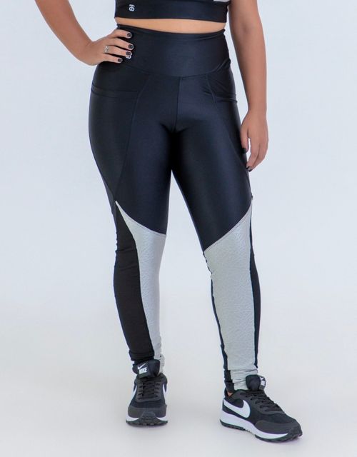 F443 - Legging com recortes , cos alto com bolsos.