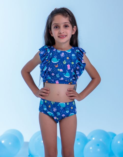 B521- Conjunto infantil cropped com calcinha tanga.