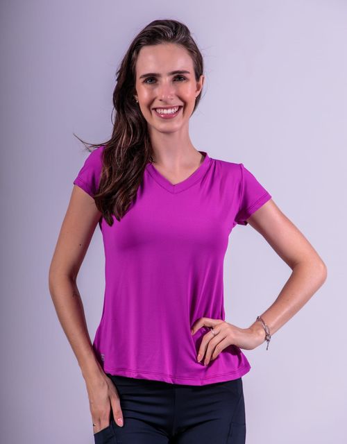 F139 - Blusa Manga Curta Baby Look com Decote em V.