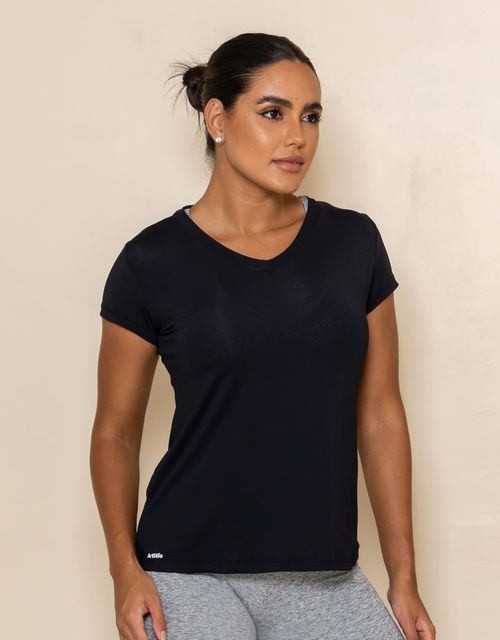 F139 - Blusa Manga Curta Baby Look com Decote em V.