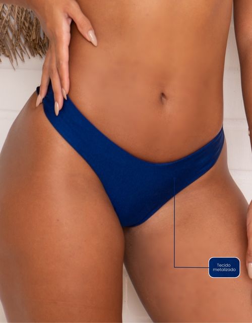 B285 - Calcinha Fio Dental Lateral Média Asa Delta Franzida no Bumbum (Tecido metalizado).
