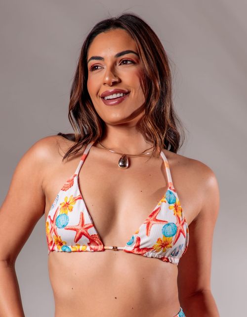 B452SE - Biquini cortininha com bojo removível, bojo triângulo dupla face, tecido seashore.