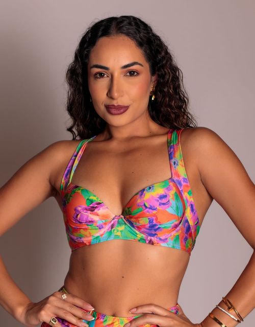 B072S-Sutiã Estruturado com Bojo e Base, Alças Cruzadas nas Costas