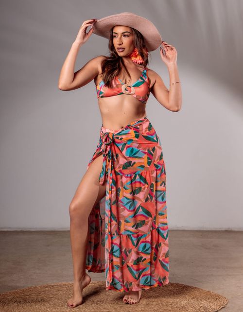 B529 - Saida de praia saia longa, aberta na lateral, de amarrar.