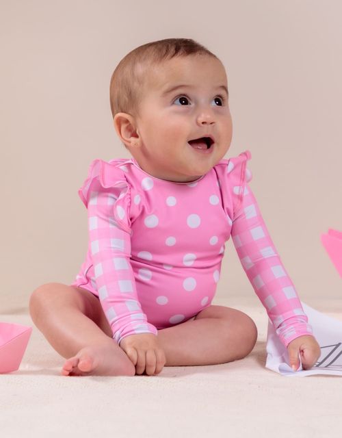 B584 -Maiô bebê, manga longa com babados
