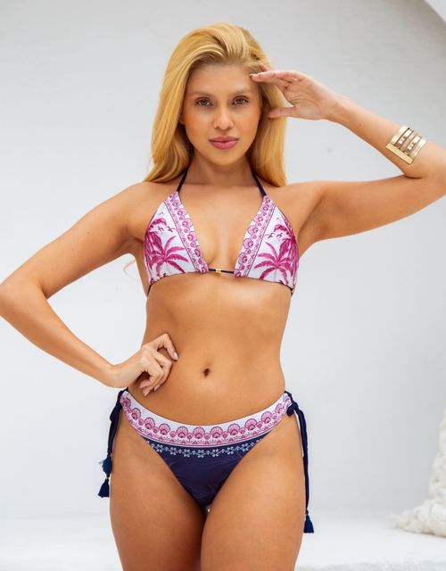 Biquini cortininha dupla face + calcinha de amarra fio duplo